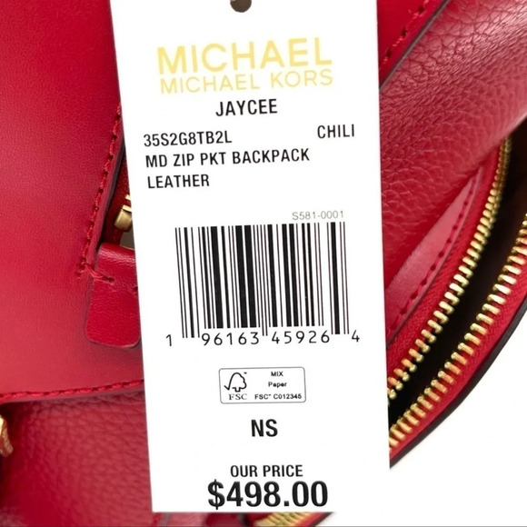 Michael Kors Medium Jaycee Backpack Red - Picture 11 of 11